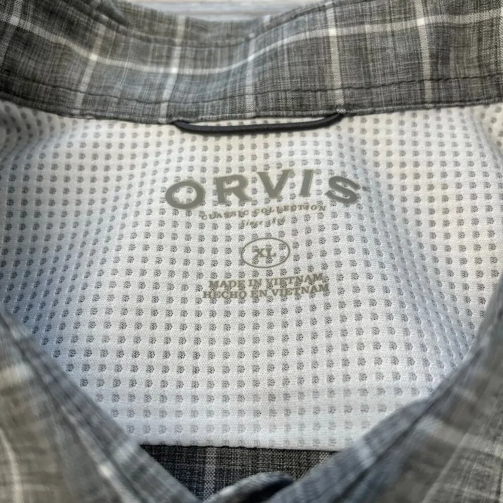 Orvis Shirt Print Tech Gray White Windowpane Mens XL Button Up Fishing Hiking - Picture 4 of 11